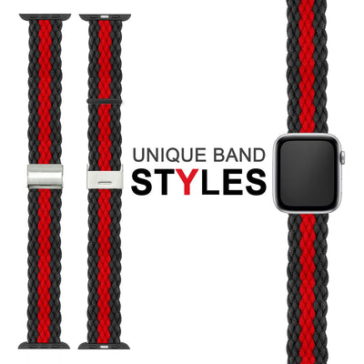 NALIA Geflochtenes Smart Watch Armband kompatibel mit Apple Watch Armband SE & Series 8/7/6/5/4/3/2/1, 38mm 40mm 41mm, iWatch Uhr-Band Damen & Herren, Nylon Schwarz Rot NALIA Textil Armband