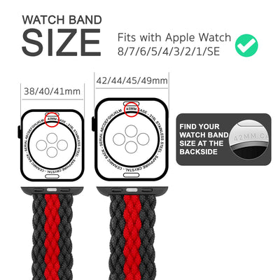 NALIA Geflochtenes Smart Watch Armband kompatibel mit Apple Watch Armband SE & Series 8/7/6/5/4/3/2/1, 38mm 40mm 41mm, iWatch Uhr-Band Damen & Herren, Nylon Schwarz Rot NALIA Textil Armband