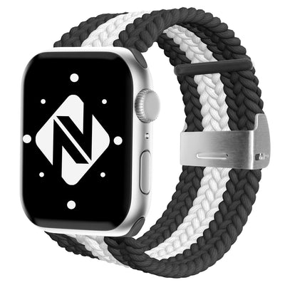 NALIA Geflochtenes Smart Watch Armband kompatibel mit Apple Watch Armband SE & Series 8/7/6/5/4/3/2/1, 38mm 40mm 41mm, iWatch Uhr-Band Damen & Herren, Nylon Schwarz Weiß NALIA Textil Armband