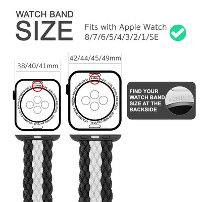 NALIA Geflochtenes Smart Watch Armband kompatibel mit Apple Watch Armband SE & Series 8/7/6/5/4/3/2/1, 38mm 40mm 41mm, iWatch Uhr-Band Damen & Herren, Nylon Schwarz Weiß NALIA Textil Armband