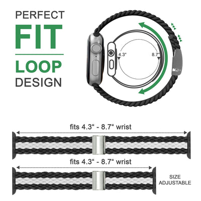 NALIA Geflochtenes Smart Watch Armband kompatibel mit Apple Watch Armband SE & Series 8/7/6/5/4/3/2/1, 38mm 40mm 41mm, iWatch Uhr-Band Damen & Herren, Nylon Schwarz Weiß NALIA Textil Armband
