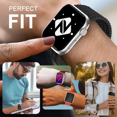 NALIA Geflochtenes Smart Watch Armband kompatibel mit Apple Watch Armband SE & Series 8/7/6/5/4/3/2/1, 38mm 40mm 41mm, iWatch Uhr-Band Damen & Herren, Nylon Schwarz Rot 2 NALIA Textil Armband