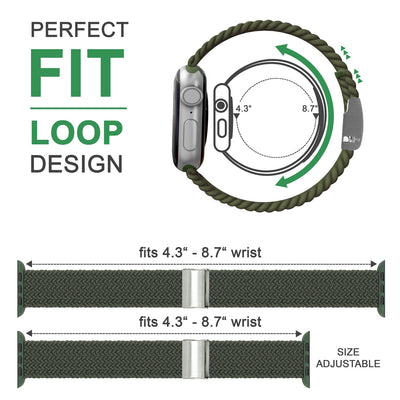 NALIA Geflochtenes Smart Watch Armband kompatibel mit Apple Watch Armband SE & Series 8/7/6/5/4/3/2/1, 38mm 40mm 41mm, iWatch Uhr-Band Damen & Herren, Nylon Grün NALIA Textil Armband