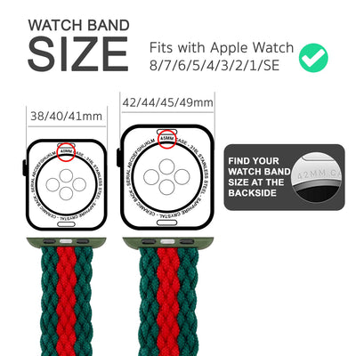 NALIA Geflochtenes Smart Watch Armband kompatibel mit Apple Watch Armband SE & Series 8/7/6/5/4/3/2/1, 38mm 40mm 41mm, iWatch Uhr-Band Damen & Herren, Nylon Grün Rot NALIA Textil Armband