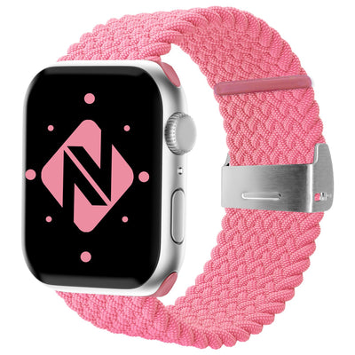 NALIA Geflochtenes Smart Watch Armband kompatibel mit Apple Watch Armband SE & Series 8/7/6/5/4/3/2/1, 38mm 40mm 41mm, iWatch Uhr-Band Damen & Herren, Nylon Pink NALIA Textil Armband