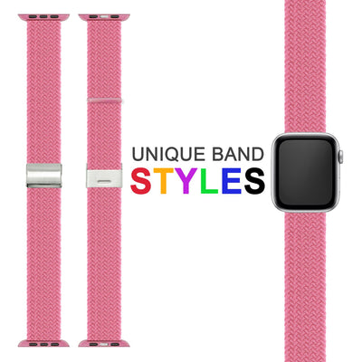 NALIA Geflochtenes Smart Watch Armband kompatibel mit Apple Watch Armband SE & Series 8/7/6/5/4/3/2/1, 38mm 40mm 41mm, iWatch Uhr-Band Damen & Herren, Nylon Pink NALIA Textil Armband