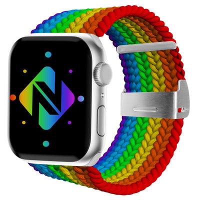 NALIA Geflochtenes Smart Watch Armband kompatibel mit Apple Watch Armband SE & Series 8/7/6/5/4/3/2/1, 38mm 40mm 41mm, iWatch Uhr-Band Damen & Herren, Nylon Regenbogen NALIA Textil Armband