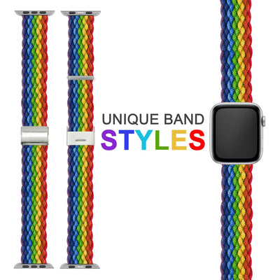 NALIA Geflochtenes Smart Watch Armband kompatibel mit Apple Watch Armband SE & Series 8/7/6/5/4/3/2/1, 38mm 40mm 41mm, iWatch Uhr-Band Damen & Herren, Nylon Regenbogen NALIA Textil Armband