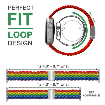NALIA Geflochtenes Smart Watch Armband kompatibel mit Apple Watch Armband SE & Series 8/7/6/5/4/3/2/1, 38mm 40mm 41mm, iWatch Uhr-Band Damen & Herren, Nylon Regenbogen NALIA Textil Armband