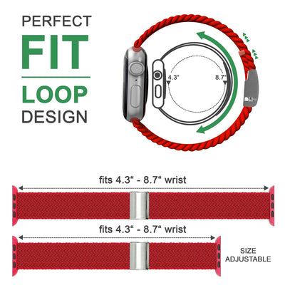 NALIA Geflochtenes Smart Watch Armband kompatibel mit Apple Watch Armband SE & Series 8/7/6/5/4/3/2/1, 38mm 40mm 41mm, iWatch Uhr-Band Damen & Herren, Nylon Rot NALIA Textil Armband