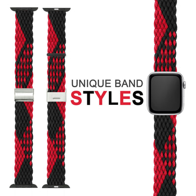 NALIA Geflochtenes Smart Watch Armband kompatibel mit Apple Watch Armband SE & Series 8/7/6/5/4/3/2/1, 38mm 40mm 41mm, iWatch Uhr-Band Damen & Herren, Nylon Schwarz Rot 2 NALIA Textil Armband