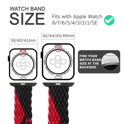 NALIA Geflochtenes Smart Watch Armband kompatibel mit Apple Watch Armband SE & Series 8/7/6/5/4/3/2/1, 38mm 40mm 41mm, iWatch Uhr-Band Damen & Herren, Nylon Schwarz Rot 2 NALIA Textil Armband