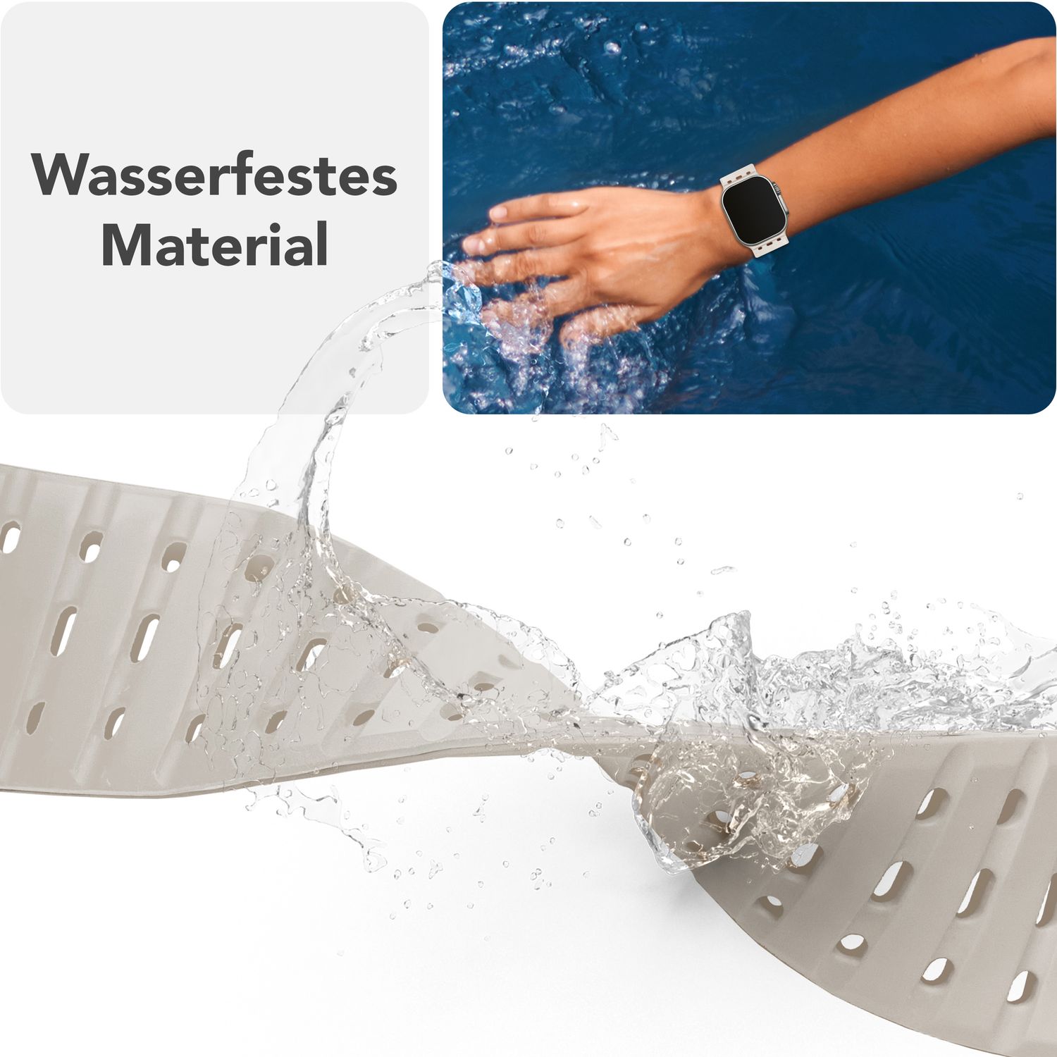 NALIA Volt Armband für Apple Watch Series Ultra/SE/10/9/8/7/6/5/4/3/2/1, Gehäusegröße 42/44/45/49mm, Silikon Magnet Loop Sportarmband mit Steck-Pin Verschluss Polarstern Sandweiss NALIA Silikon Armband