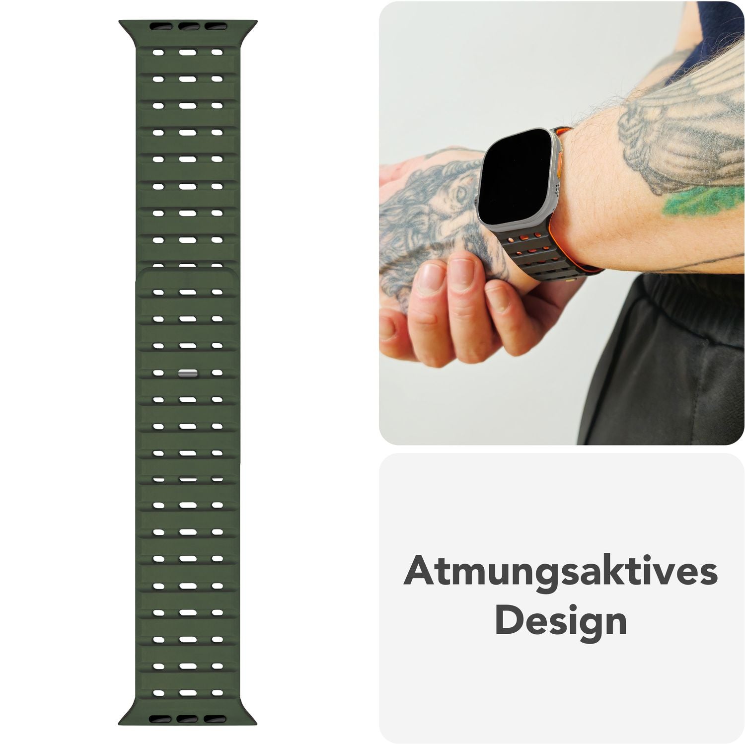 NALIA Volt Armband für Apple Watch Series Ultra/SE/10/9/8/7/6/5/4/3/2/1, Gehäusegröße 42/44/45/49mm, Silikon Magnet Loop Sportarmband mit Steck-Pin Verschluss Waldgrün NALIA Silikon Armband