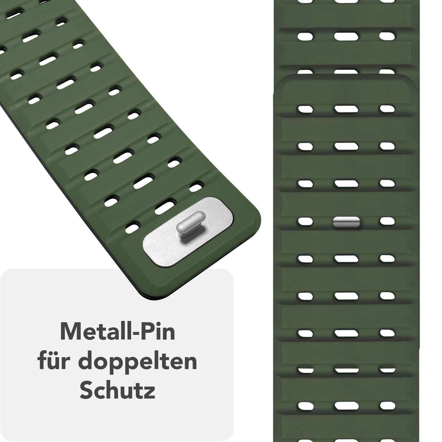 NALIA Volt Armband für Apple Watch Series Ultra/SE/10/9/8/7/6/5/4/3/2/1, Gehäusegröße 42/44/45/49mm, Silikon Magnet Loop Sportarmband mit Steck-Pin Verschluss Waldgrün NALIA Silikon Armband