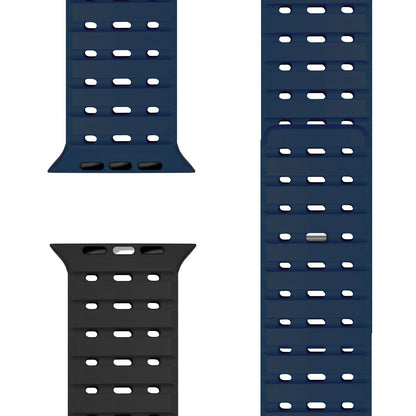 NALIA Volt Armband für Apple Watch Series Ultra/SE/10/9/8/7/6/5/4/3/2/1, Gehäusegröße 42/44/45/49mm, Silikon Magnet Loop Sportarmband mit Steck-Pin Verschluss Ozeannacht NALIA Silikon Armband