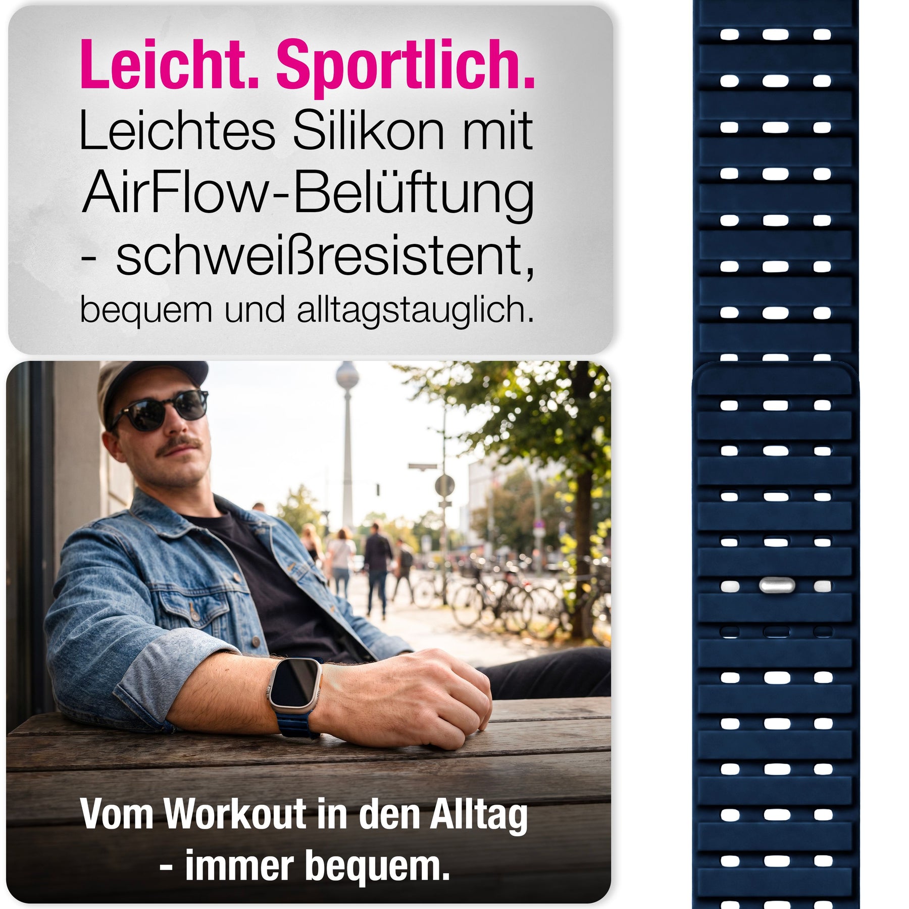 NALIA Volt Magnet Armband kompatibel mit Apple Watch Armband iWatch Series Ultra/SE/10/9/8/7/6/5/4/3/2/1, 42/44/45/49mm, Silikon Band Loop Sportarmband mit Steck-Pin Verschluss Ozeannacht NALIA Silikon Armband