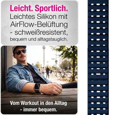NALIA Volt Magnet Armband kompatibel mit Apple Watch Armband iWatch Series Ultra/SE/10/9/8/7/6/5/4/3/2/1, 42/44/45/49mm, Silikon Band Loop Sportarmband mit Steck-Pin Verschluss Ozeannacht NALIA Silikon Armband