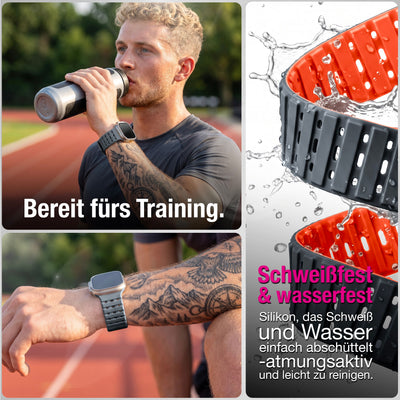 NALIA Volt Magnet Armband kompatibel mit Apple Watch Armband iWatch Series Ultra/SE/10/9/8/7/6/5/4/3/2/1, 42/44/45/49mm, Silikon Band Loop Sportarmband mit Steck-Pin Verschluss Vulkanasche NALIA Silikon Armband