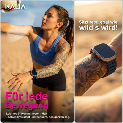 NALIA Volt Magnet Armband kompatibel mit Apple Watch Armband iWatch Series Ultra/SE/10/9/8/7/6/5/4/3/2/1, 42/44/45/49mm, Silikon Band Loop Sportarmband mit Steck-Pin Verschluss Vulkanasche NALIA Silikon Armband