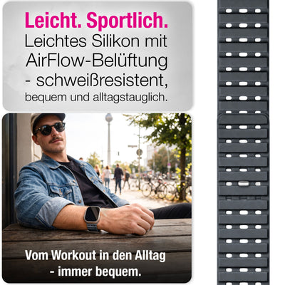 NALIA Volt Magnet Armband kompatibel mit Apple Watch Armband iWatch Series Ultra/SE/10/9/8/7/6/5/4/3/2/1, 42/44/45/49mm, Silikon Band Loop Sportarmband mit Steck-Pin Verschluss Vulkanasche NALIA Silikon Armband