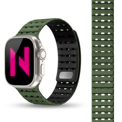 NALIA Volt Magnet Armband kompatibel mit Apple Watch Armband iWatch Series Ultra/SE/10/9/8/7/6/5/4/3/2/1, 42/44/45/49mm, Silikon Band Loop Sportarmband mit Steck-Pin Verschluss Waldgrün NALIA Silikon Armband