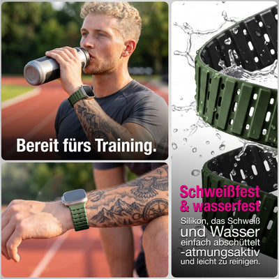 NALIA Volt Magnet Armband kompatibel mit Apple Watch Armband iWatch Series Ultra/SE/10/9/8/7/6/5/4/3/2/1, 42/44/45/49mm, Silikon Band Loop Sportarmband mit Steck-Pin Verschluss Waldgrün NALIA Silikon Armband