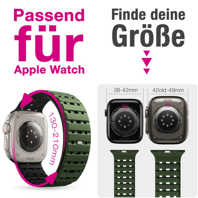 NALIA Volt Magnet Armband kompatibel mit Apple Watch Armband iWatch Series Ultra/SE/10/9/8/7/6/5/4/3/2/1, 42/44/45/49mm, Silikon Band Loop Sportarmband mit Steck-Pin Verschluss Waldgrün NALIA Silikon Armband