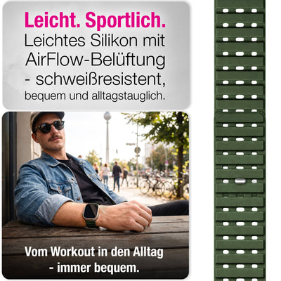 NALIA Volt Magnet Armband kompatibel mit Apple Watch Armband iWatch Series Ultra/SE/10/9/8/7/6/5/4/3/2/1, 42/44/45/49mm, Silikon Band Loop Sportarmband mit Steck-Pin Verschluss Waldgrün NALIA Silikon Armband