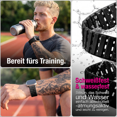 NALIA Volt Magnet Armband kompatibel mit Apple Watch Armband iWatch Series Ultra/SE/10/9/8/7/6/5/4/3/2/1, 42/44/45/49mm, Silikon Band Loop Sportarmband mit Steck-Pin Verschluss Nachtschwarz NALIA Silikon Armband