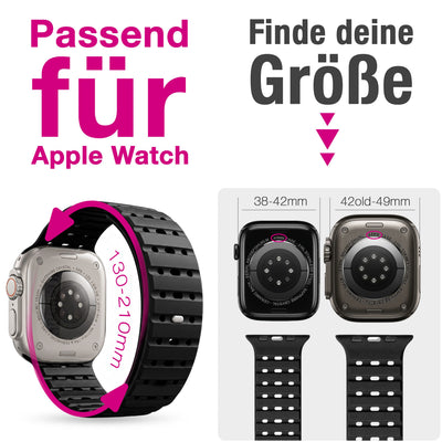 NALIA Volt Magnet Armband kompatibel mit Apple Watch Armband iWatch Series Ultra/SE/10/9/8/7/6/5/4/3/2/1, 42/44/45/49mm, Silikon Band Loop Sportarmband mit Steck-Pin Verschluss Nachtschwarz NALIA Silikon Armband