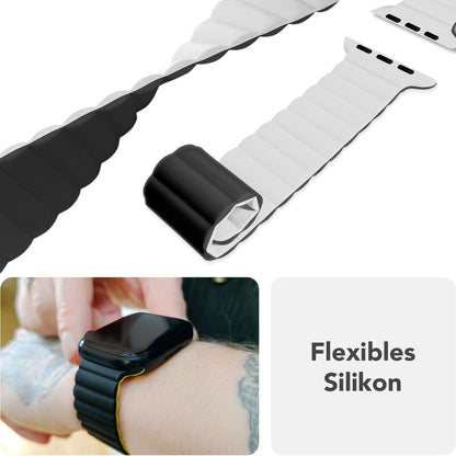 NALIA Core Armband für Apple Watch SE/10/9/8/7/6/5/4/3/2/1, Gehäusegröße 38/40/41/42mm, Atmungsaktives Silikon Magnet Loop Sportarmband mit Rillen Design Schneeweiss NALIA Silikon Armband