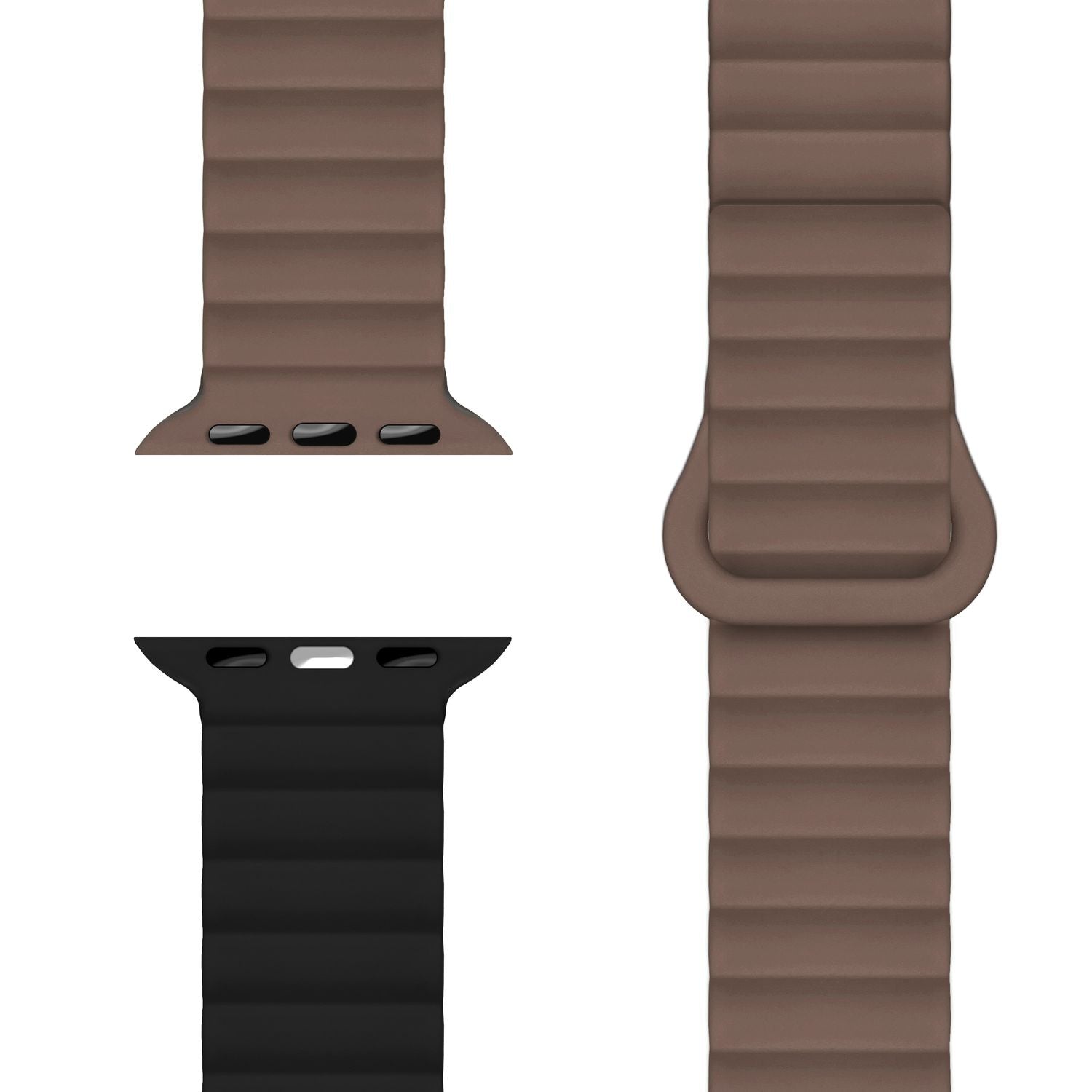 NALIA Core Armband für Apple Watch SE/10/9/8/7/6/5/4/3/2/1, Gehäusegröße 38/40/41/42mm, Atmungsaktives Silikon Magnet Loop Sportarmband mit Rillen Design Kakaotraum NALIA Silikon Armband