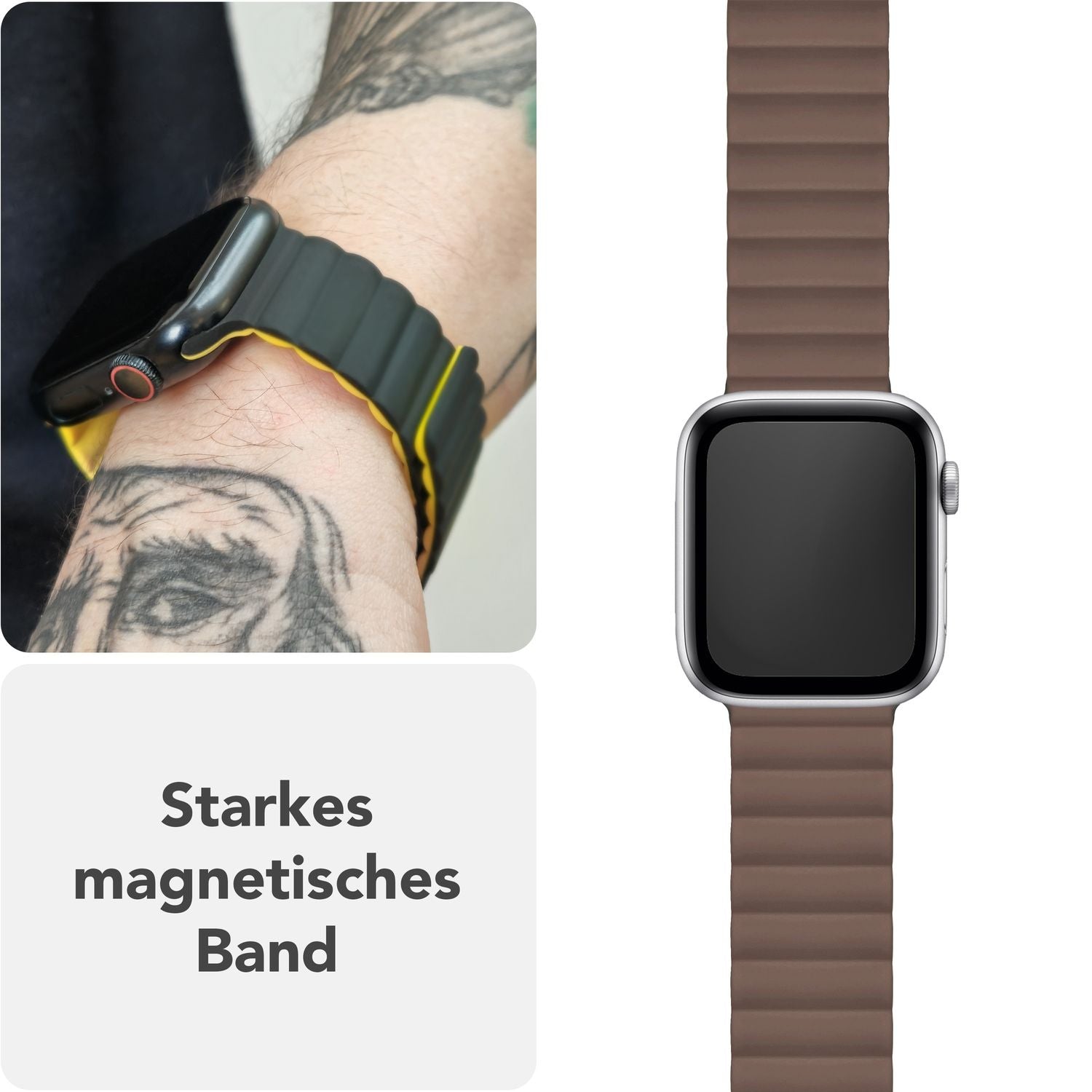 NALIA Core Armband für Apple Watch SE/10/9/8/7/6/5/4/3/2/1, Gehäusegröße 38/40/41/42mm, Atmungsaktives Silikon Magnet Loop Sportarmband mit Rillen Design Kakaotraum NALIA Silikon Armband