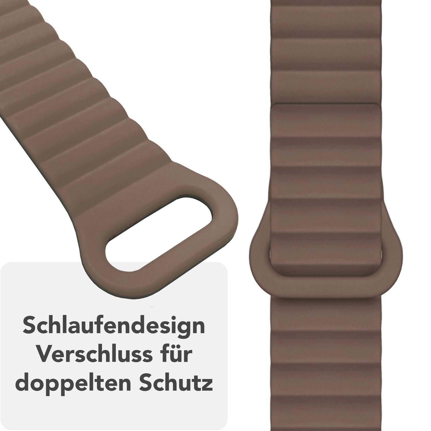 NALIA Core Armband für Apple Watch SE/10/9/8/7/6/5/4/3/2/1, Gehäusegröße 38/40/41/42mm, Atmungsaktives Silikon Magnet Loop Sportarmband mit Rillen Design Kakaotraum NALIA Silikon Armband