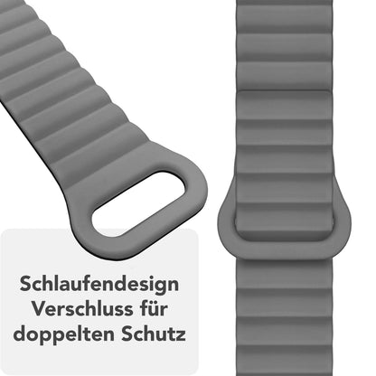 NALIA Core Armband für Apple Watch SE/10/9/8/7/6/5/4/3/2/1, Gehäusegröße 38/40/41/42mm, Atmungsaktives Silikon Magnet Loop Sportarmband mit Rillen Design Finstergrau NALIA Silikon Armband