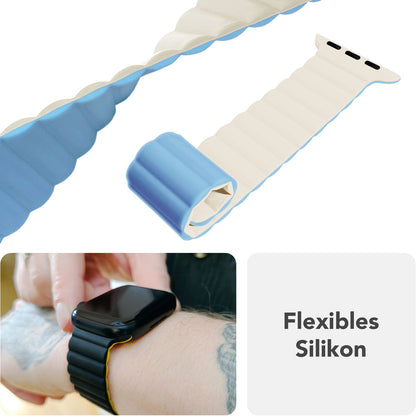 NALIA Core Armband für Apple Watch SE/10/9/8/7/6/5/4/3/2/1, Gehäusegröße 38/40/41/42mm, Atmungsaktives Silikon Magnet Loop Sportarmband mit Rillen Design Eisnebelblau NALIA Silikon Armband