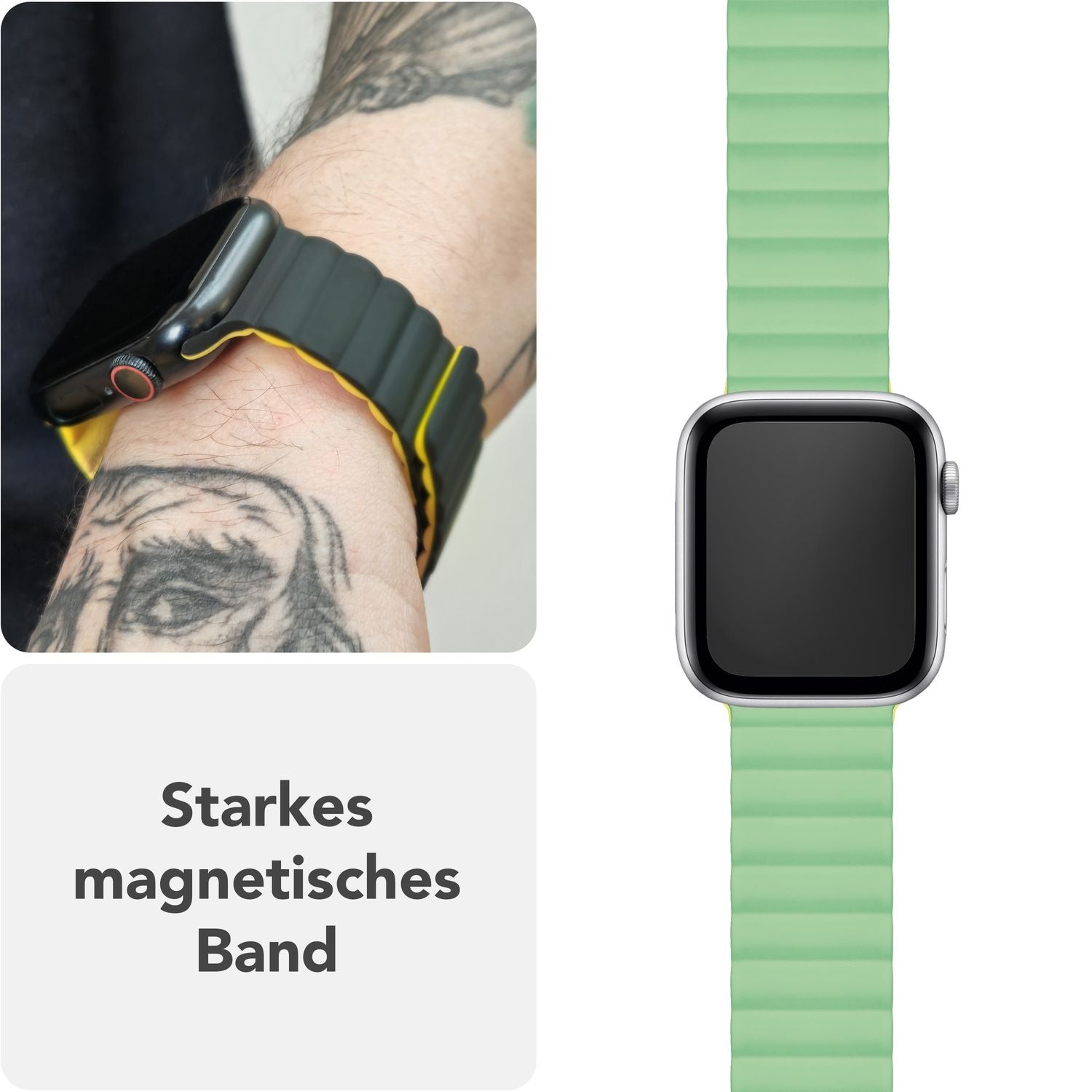 NALIA Core Armband für Apple Watch SE/10/9/8/7/6/5/4/3/2/1, Gehäusegröße 38/40/41/42mm, Atmungsaktives Silikon Magnet Loop Sportarmband mit Rillen Design Zitronenwald NALIA Silikon Armband