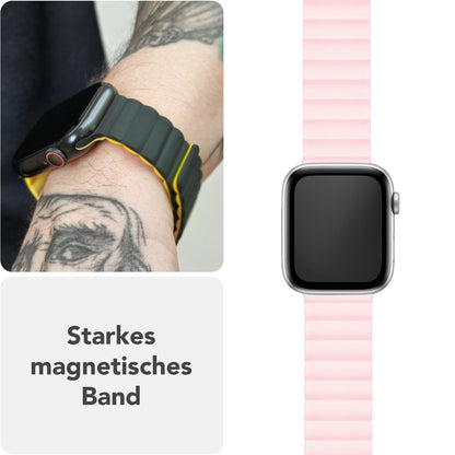 NALIA Core Armband für Apple Watch SE/10/9/8/7/6/5/4/3/2/1, Gehäusegröße 38/40/41/42mm, Atmungsaktives Silikon Magnet Loop Sportarmband mit Rillen Design Pfirsichblüte NALIA Silikon Armband