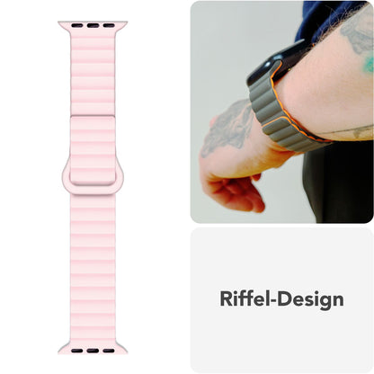 NALIA Core Armband für Apple Watch SE/10/9/8/7/6/5/4/3/2/1, Gehäusegröße 38/40/41/42mm, Atmungsaktives Silikon Magnet Loop Sportarmband mit Rillen Design Pfirsichblüte NALIA Silikon Armband