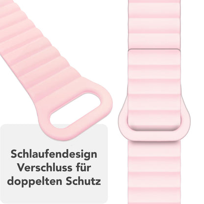 NALIA Core Armband für Apple Watch SE/10/9/8/7/6/5/4/3/2/1, Gehäusegröße 38/40/41/42mm, Atmungsaktives Silikon Magnet Loop Sportarmband mit Rillen Design Pfirsichblüte NALIA Silikon Armband