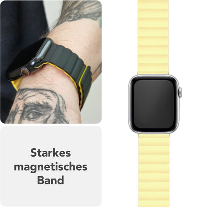 NALIA Core Armband für Apple Watch SE/10/9/8/7/6/5/4/3/2/1, Gehäusegröße 38/40/41/42mm, Atmungsaktives Silikon Magnet Loop Sportarmband mit Rillen Design Honigtau NALIA Silikon Armband