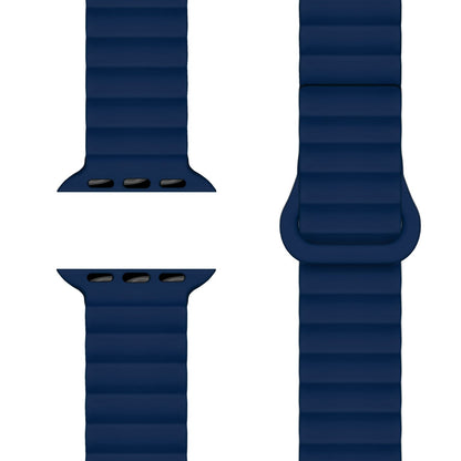 NALIA Core Armband für Apple Watch SE/10/9/8/7/6/5/4/3/2/1, Gehäusegröße 38/40/41/42mm, Atmungsaktives Silikon Magnet Loop Sportarmband mit Rillen Design Marineblau NALIA Silikon Armband