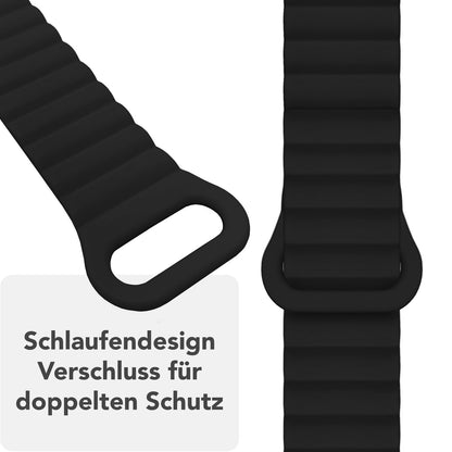 NALIA Core Armband für Apple Watch SE/10/9/8/7/6/5/4/3/2/1, Gehäusegröße 38/40/41/42mm, Atmungsaktives Silikon Magnet Loop Sportarmband mit Rillen Design Nachtschwarz NALIA Silikon Armband