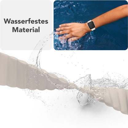 NALIA Core Armband für Apple Watch SE/10/9/8/7/6/5/4/3/2/1, Gehäusegröße 38/40/41/42mm, Atmungsaktives Silikon Magnet Loop Sportarmband mit Rillen Design Polarstern Sandweiss NALIA Silikon Armband