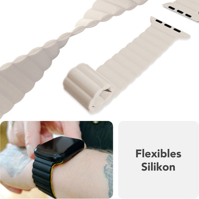 NALIA Core Magnet Armband kompatibel mit Apple Watch SE & iWatch Series 10 9 8 7 6 5 4 3 2 1, 38/40/41/42mm, Atmungsaktives Silikon Loop, Sportarmband mit Rillen Design