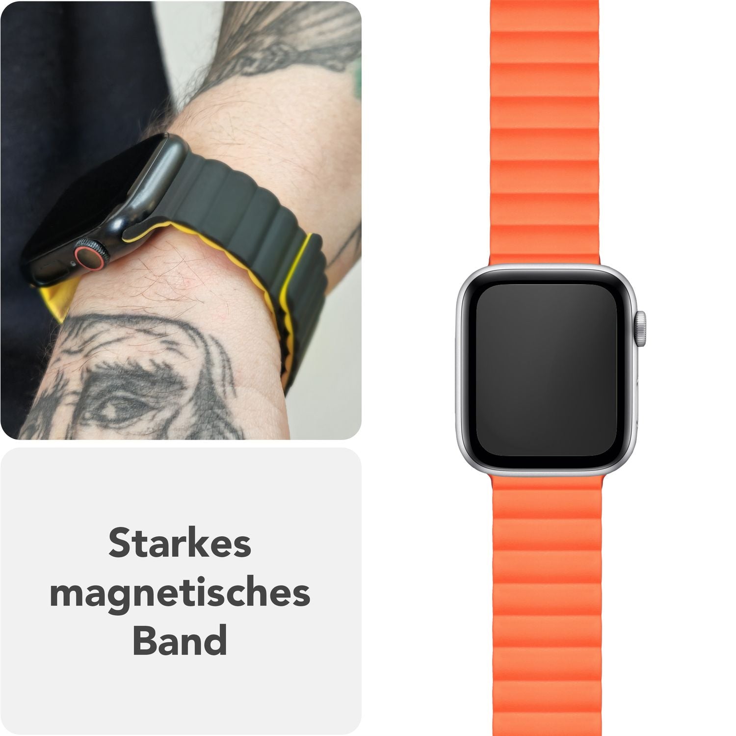 NALIA Core Armband für Apple Watch SE/10/9/8/7/6/5/4/3/2/1, Gehäusegröße 38/40/41/42mm, Atmungsaktives Silikon Magnet Loop Sportarmband mit Rillen Design Leuchtorange NALIA Silikon Armband