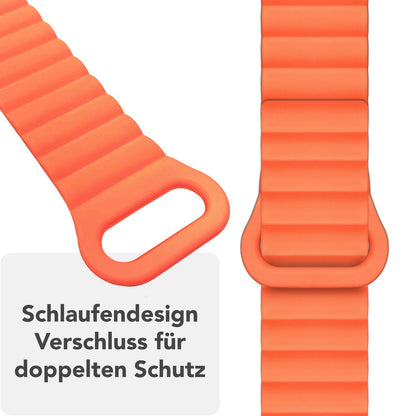 NALIA Core Armband für Apple Watch SE/10/9/8/7/6/5/4/3/2/1, Gehäusegröße 38/40/41/42mm, Atmungsaktives Silikon Magnet Loop Sportarmband mit Rillen Design Leuchtorange NALIA Silikon Armband