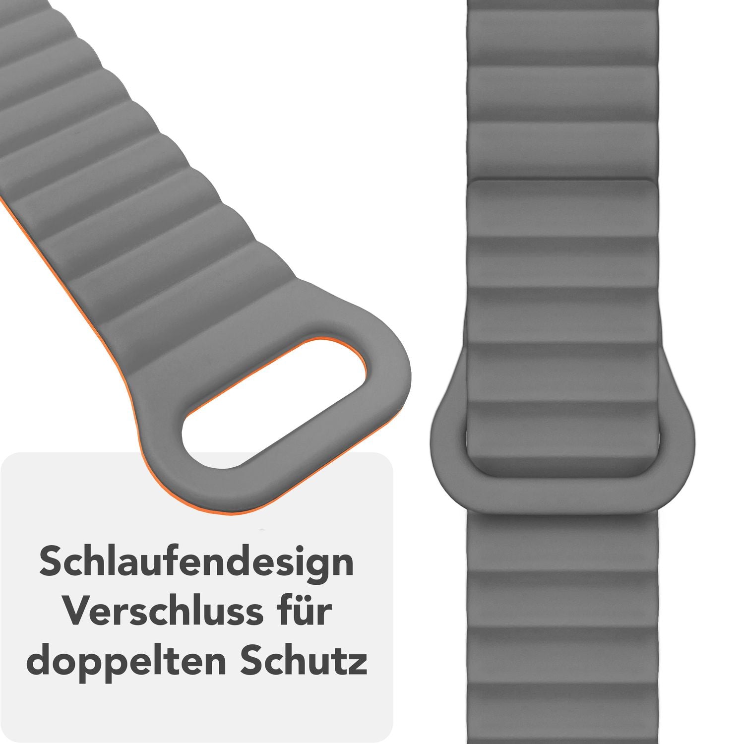 NALIA Core Armband für Apple Watch SE/10/9/8/7/6/5/4/3/2/1, Gehäusegröße 38/40/41/42mm, Atmungsaktives Silikon Magnet Loop Sportarmband mit Rillen Design Vulkangrau NALIA Silikon Armband