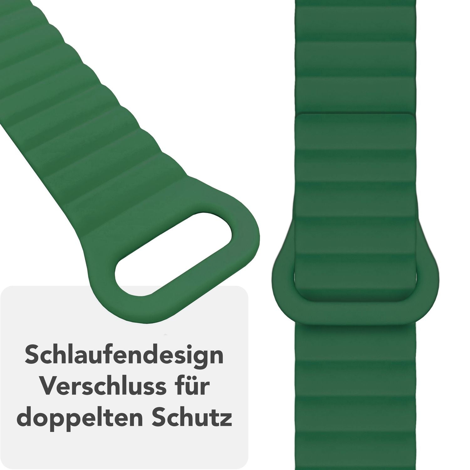 NALIA Core Armband für Apple Watch Ultra/SE/10/9/8/7/6/5/4/3/2/1, Gehäusegröße 42/44/45/46/49mm, Atmungsaktives Silikon Magnet Sportarmband mit Rillen Design Waldgrün NALIA Silikon Armband